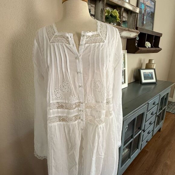 NWT Free People Womens Button Front Long Sleeve Keepsake Maxi Top Ivory Medium - Picture 7 of 13
